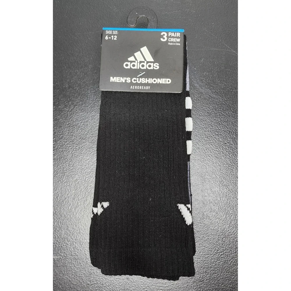 Adidas Mens Shoe Size 6 - 12 AeroReady Cushioned Crew Socks 3 Pair Pack